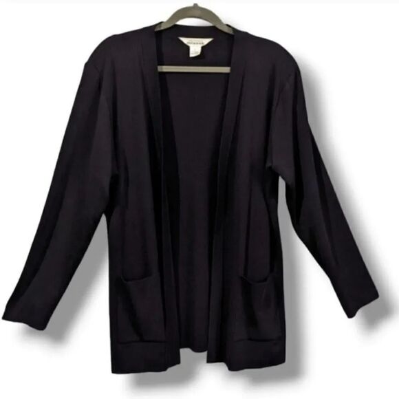 Misook Fine Knit Open Front Longsleeve Sweater Cardigan in Black Size Small - Picture 8 of 9